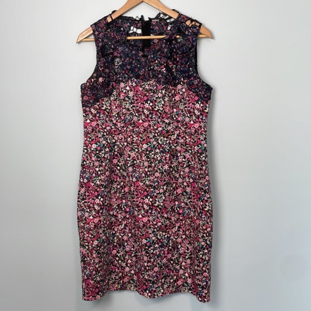 Elie Tahari Pink and Black Floral Sheath “Blake” Dress Size 12 - Picture 2 of 9